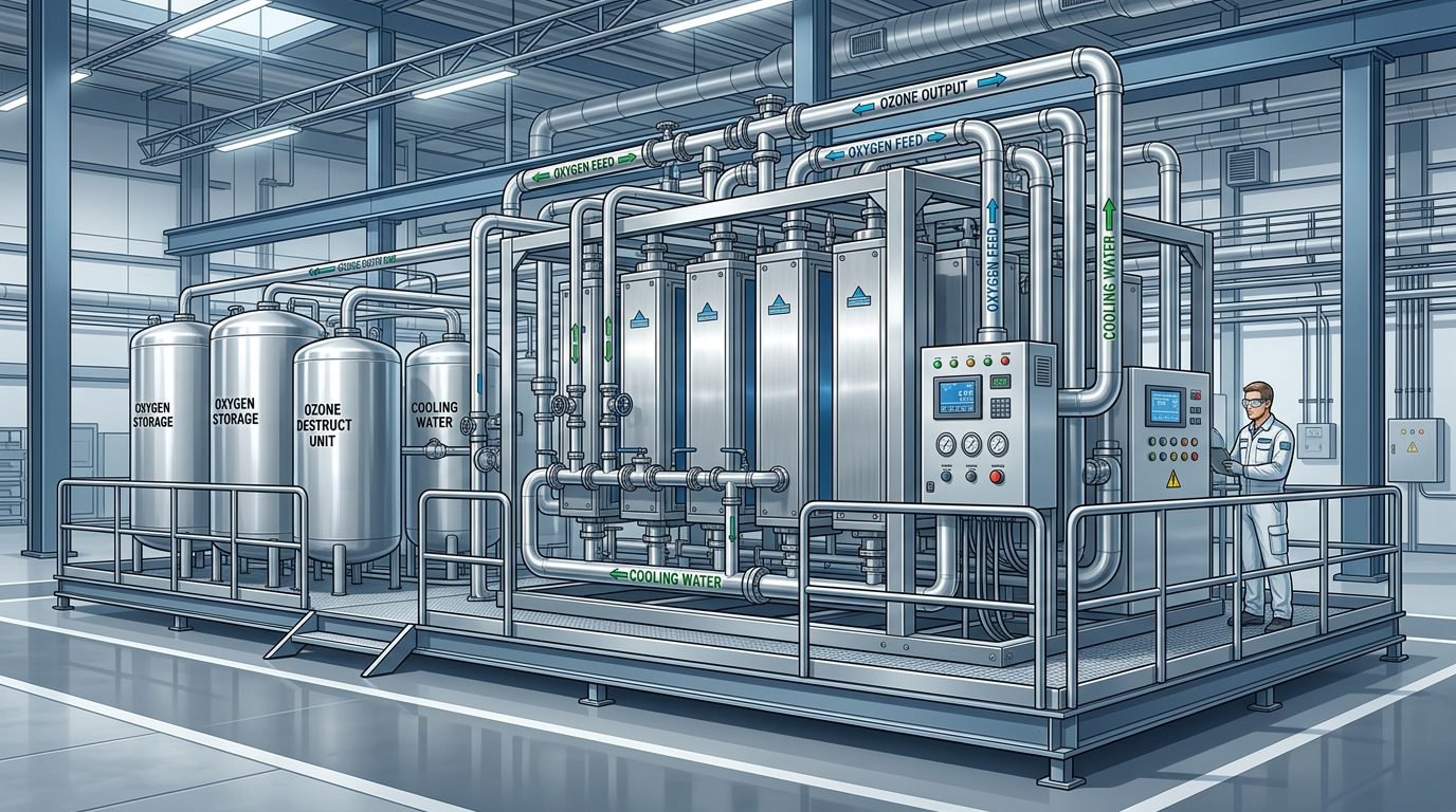 Ozone sanitation system in food processing plant