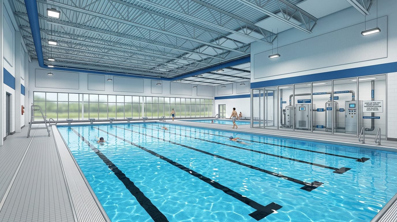 Water park and splash pads using ozone for water treatment