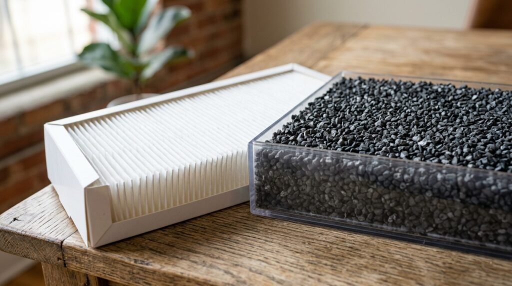 HEPA filter and granular activated carbon filter used in air purifiers for smoke