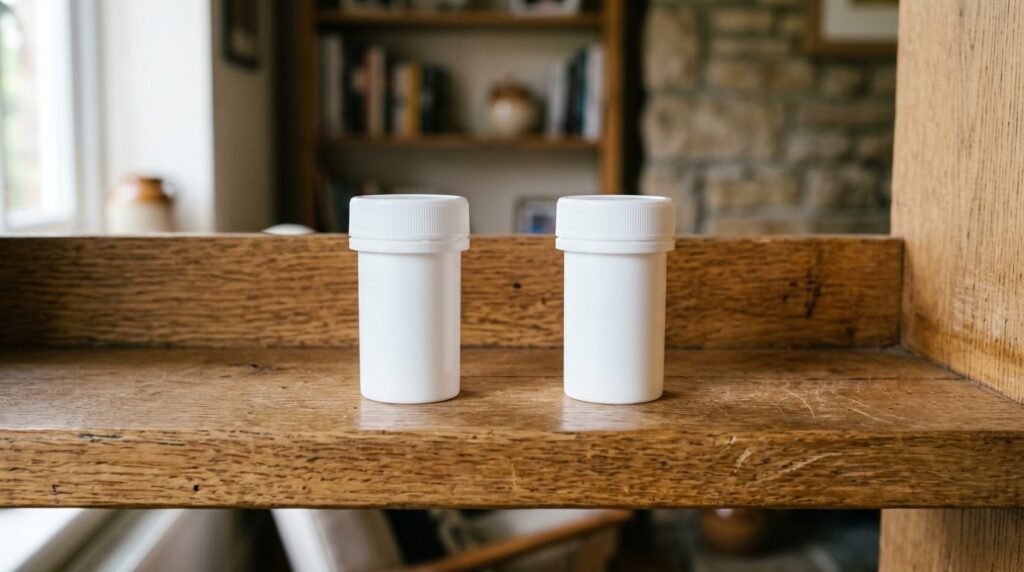 Two short-term radon test kits placed side by side for a duplicate test